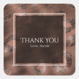 Mocha Bronze Leopard Print Party Favour Square Sticker