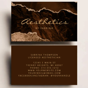 Mocha Brown Agate Gold Glitter Luxury Aesthetician Business Card