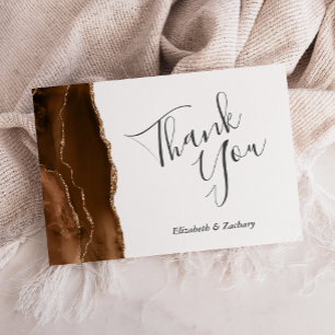 Mocha Brown Agate Gold Wedding Thank You Card