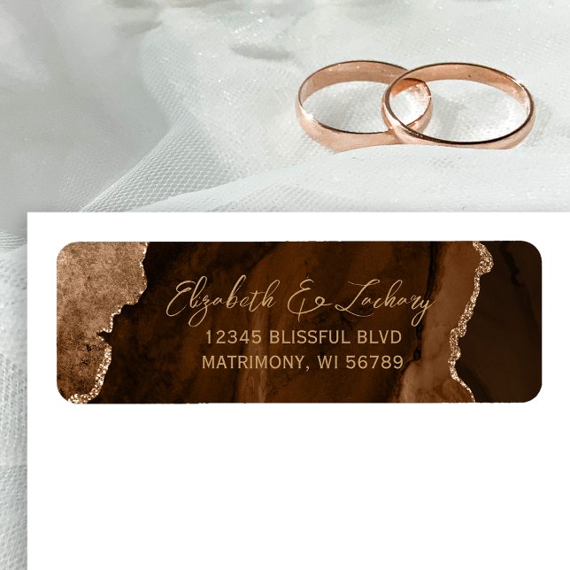 Mocha Brown Agate Script Wedding Return Address (Creator Uploaded)