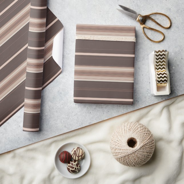 Mocha Brown and Cream Stripes Wrapping Paper (Crafts)