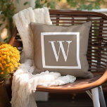 Mocha Brown and White Preppy Square Monogram Cushion<br><div class="desc">Cute girly preppy modern square ribbon border personalised with your custom monogram name or initials. Solid colour on reverse side. Click Customise It to change monogram font and colours to create your own unique one of a kind design!</div>
