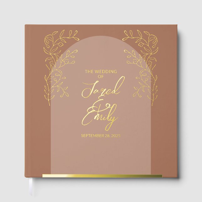 Mocha Brown Arch Wedding  Guest Book (Front)