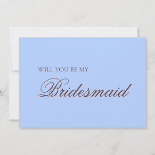Mocha Brown & Baby Blue Modern Bridesmaid Proposal Card