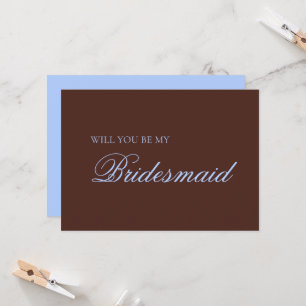 Mocha Brown & Baby Blue Modern Bridesmaid Proposal Card
