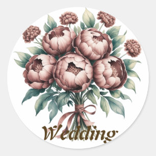 Mocha Brown Blooms Wedding Classic Round Sticker