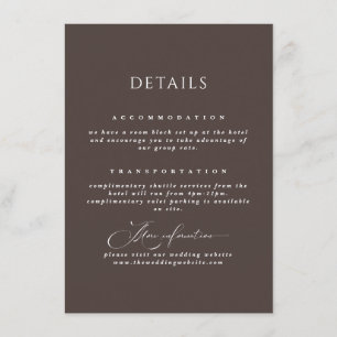 Mocha Brown Calligraphy Wedding Details Enclosure Card