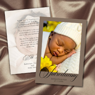 Mocha Brown Chic Introducing Photo Baby Thank You Card