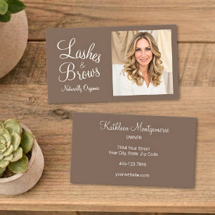 Mocha Brown Cream Script Photo Lashes and Brows Business Card