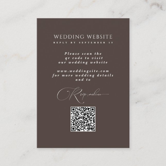 Mocha Brown Digital Reply QR Code Wedding Website  Enclosure Card (Front)