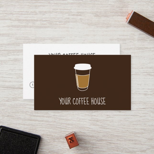 Mocha brown Editable Coffee House Stamp  Loyalty Card (Front/Back In Situ)