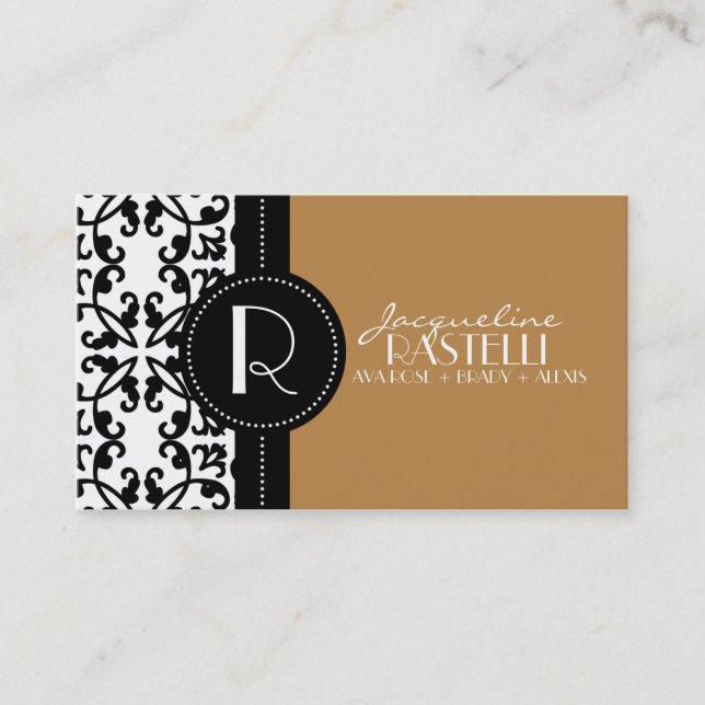 Mocha Brown Estate Damask Mummy Calling Card / (Front)