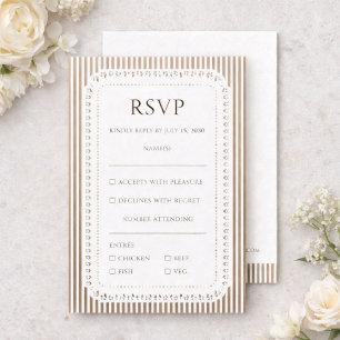 Mocha Brown French Stripe Lace Wedding RSVP Enclosure Card