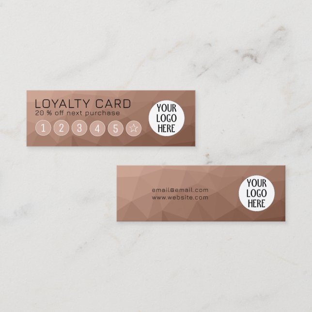 Mocha brown Geometric Mesh Pattern Custom Logo Loyalty Card (Front/Back)