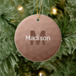 Mocha Brown geometric mesh pattern Monogram Ceramic Tree Decoration<br><div class="desc">Light brown ombre geometric mesh pattern Monogram Ceramic Christmas tree Ornament. Monogram Personalise with your custom initial and name. Triangle geometric mesh with light dark brown ombre gradient modern design.</div>