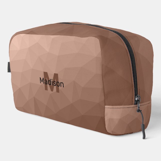 Mocha Brown geometric mesh pattern Monogram Dopp Kit (Right Corner)