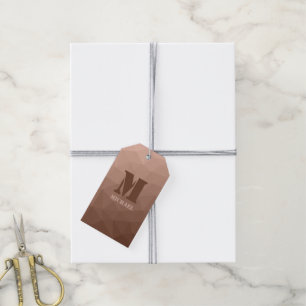 Mocha Brown geometric mesh pattern Monogram Gift Tags