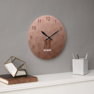 Mocha Brown geometric mesh pattern Monogram Large Clock