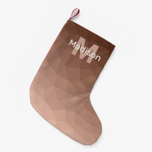 Mocha Brown geometric mesh pattern Monogram Small Christmas Stocking