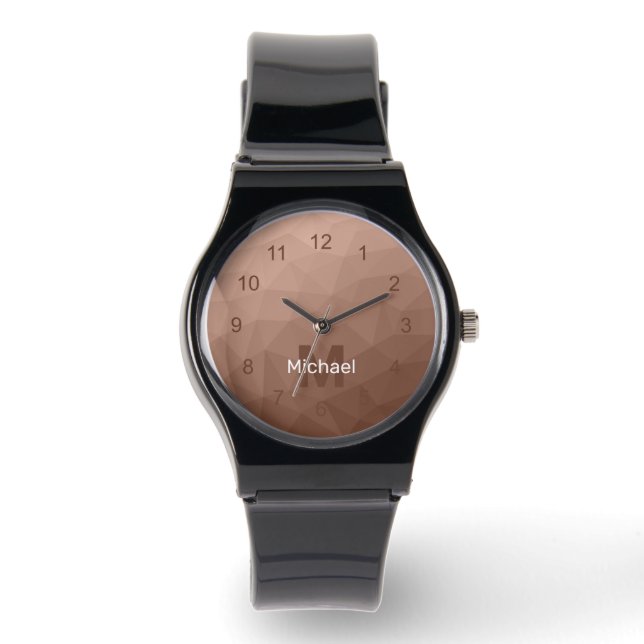 Mocha Brown geometric mesh pattern Monogram Watch (Front)