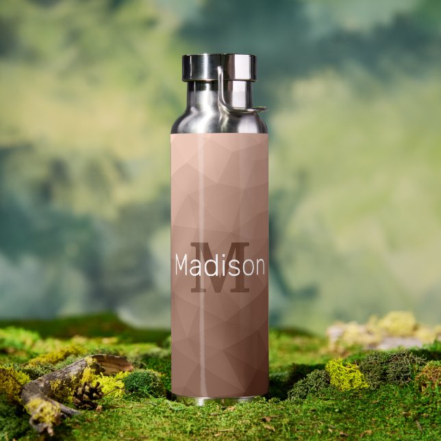 Mocha Brown geometric mesh pattern Monogram Water Bottle (Outdoor)