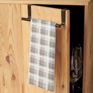 Mocha Brown Gingham buffalo plaid check Tea Towel