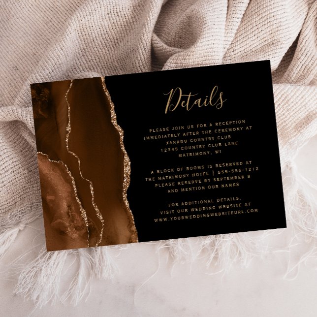Mocha Brown Gold Agate Black Wedding Details Enclosure Card (Creator Uploaded)