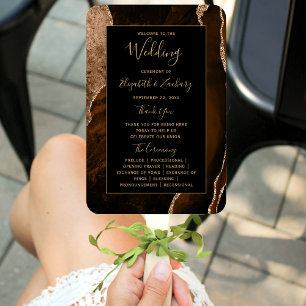 Mocha Brown Gold Agate Black Wedding Program Hand Fan