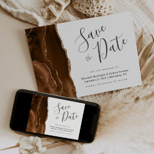 Mocha Brown Gold Agate Save the Date Card