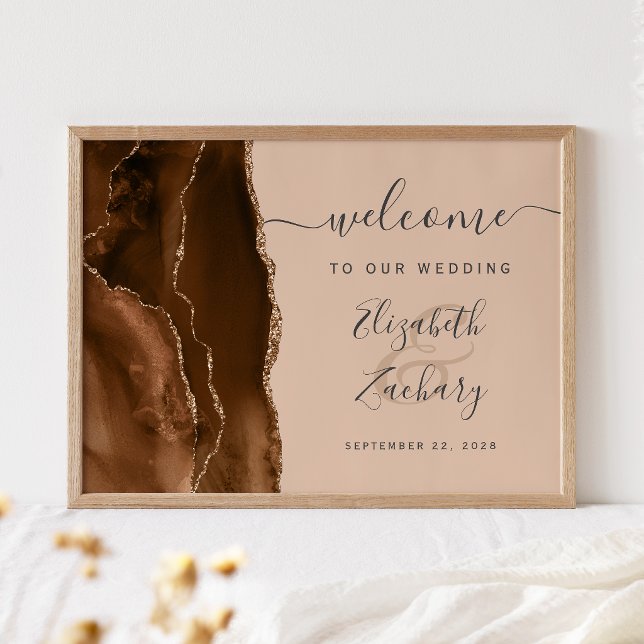 Mocha Brown Gold Agate Tan Wedding Welcome Poster (Creator Uploaded)
