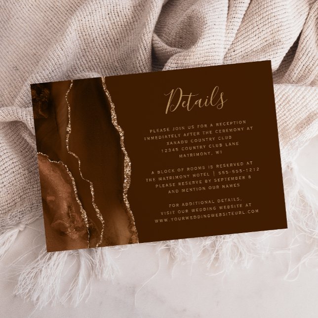 Mocha Brown Gold Agate Wedding Details Enclosure Card (Creator Uploaded)