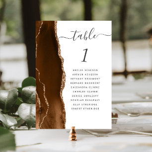 Mocha Brown Gold Agate Wedding Table Number
