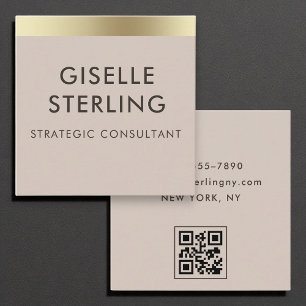 Mocha Brown Gold Foil Luxury QR Code Minimal  Square Business Card