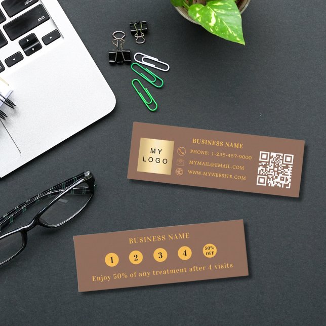 Mocha brown gold Qr code business logo Loyalty Card (Creator Uploaded)