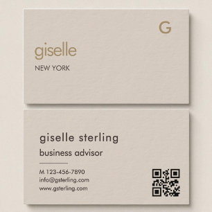 Mocha Brown Gold QR Code Minimalist Monogram  Business Card