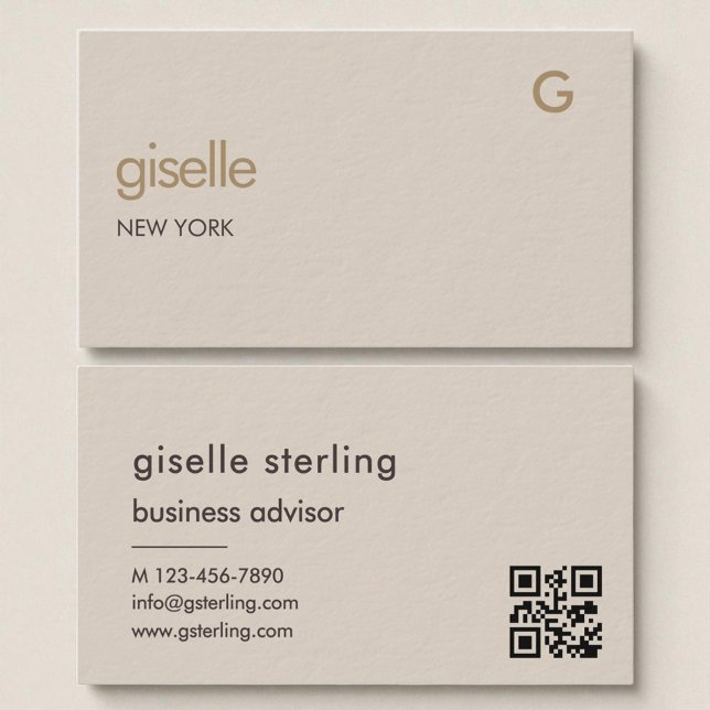 Mocha Brown Gold QR Code Minimalist Monogram  Business Card (Creator Uploaded)