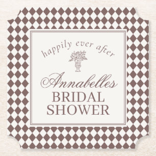 Mocha Brown Harlequin Chequered Bridal Shower Paper Coaster