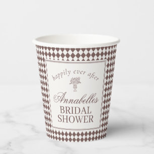 Mocha Brown Harlequin Chequered Bridal Shower Paper Cups