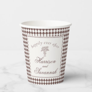 Mocha Brown Harlequin Chequered Wedding Paper Cups