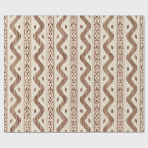 Mocha Brown Ikat, Woven Stripe on Cream Wrapping Paper