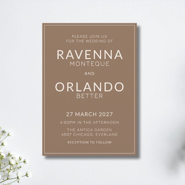 Mocha Brown Ivory Frame Old Money Modern Wedding Invitation (Creator Uploaded)