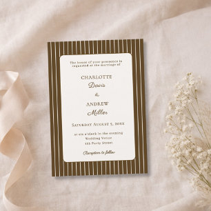 Mocha Brown Ivory Pinstriped Wedding  Invitation