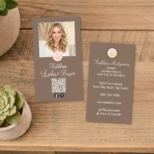 Mocha Brown Logo QR Code Photo Lashes and Brows Business Card