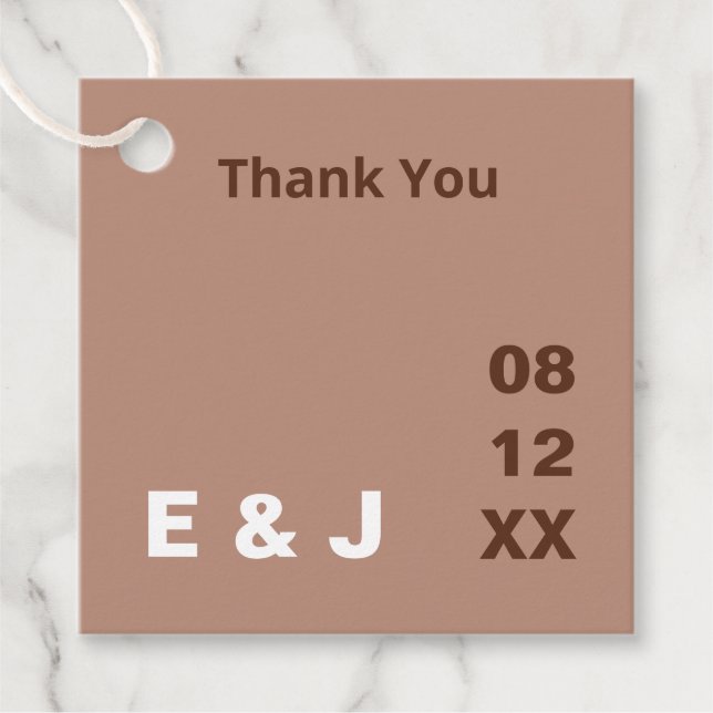 Mocha Brown Modern Wedding Favour Tags (Front)