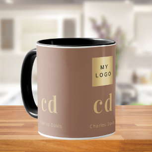 Mocha brown monogram name business logo mug
