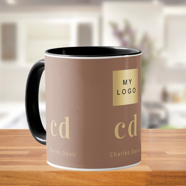 Mocha brown monogram name business logo mug (Creator Uploaded)