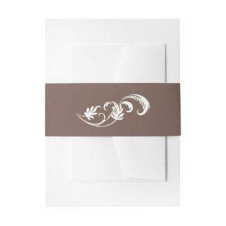 Mocha Brown Mousse with Vintage Rococo Flourish Invitation Belly Band