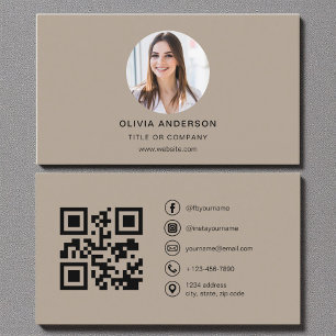 Mocha Brown Photo with QR Code Social Media Business Card
