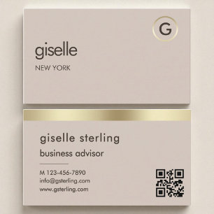 Mocha Brown QR Code Faux Gold Foil Monogram  Business Card