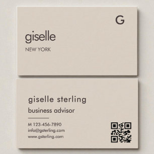 Mocha Brown QR Code Minimalist Monogram Business Card